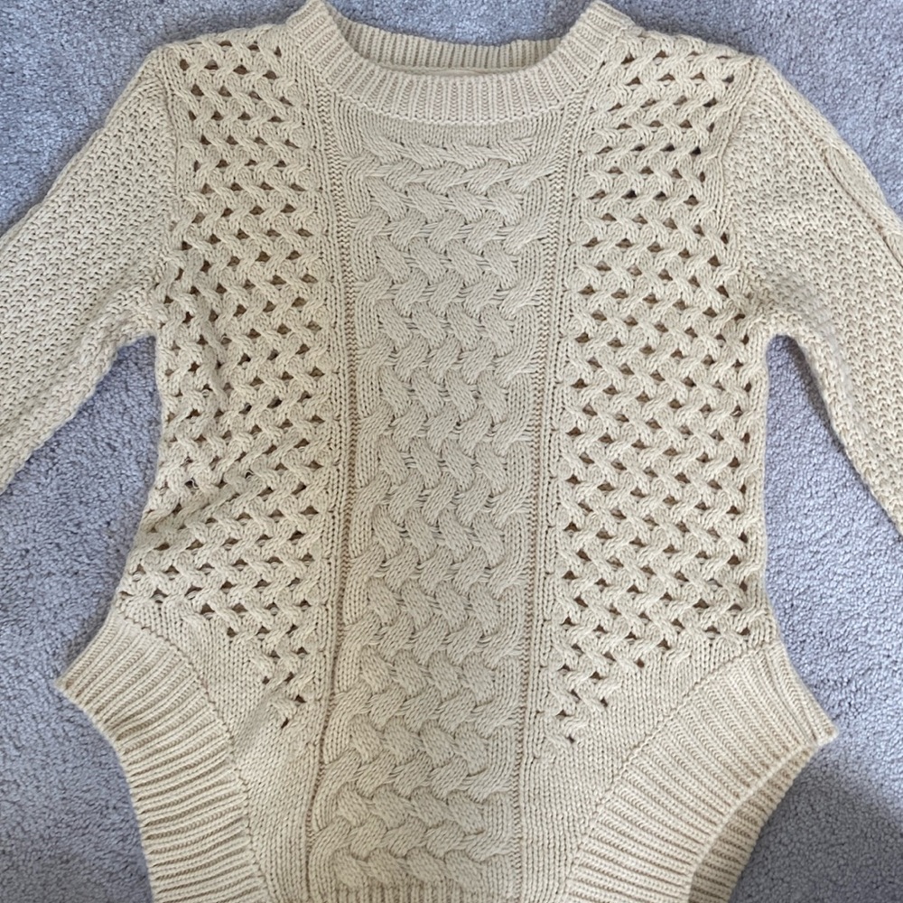 Cream Cable Knit Sweater with cute bottom cut